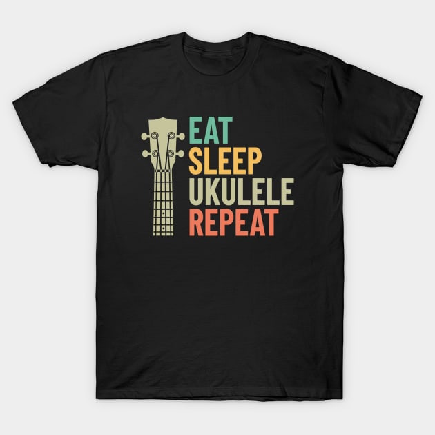 Eat Sleep Ukulele Repeat Ukulele Headstock Retro Theme T-Shirt by nightsworthy